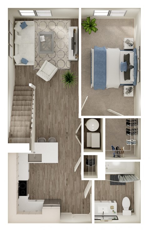 Floor plan for 1 bed, 1 bath, 758 sqft